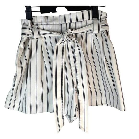 2/$30 Zara Small Striped High-Waisted Shorts Tie Belt Cotton Blend - Picture 5 of 12